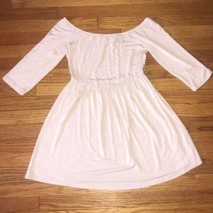 Off the shoulder dress.